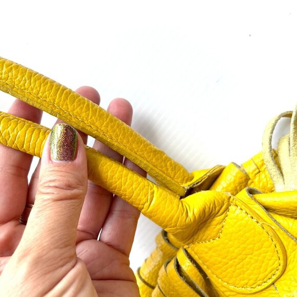 Alberta Di Canio Fringe Shoulder Bag Pebbled Leather Yellow Boho Western Hippie - Picture 10 of 16